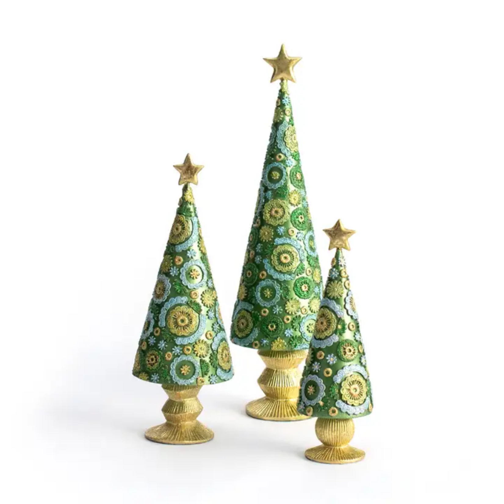 9.5" Blossom Cone Tree with Star - Evergreen