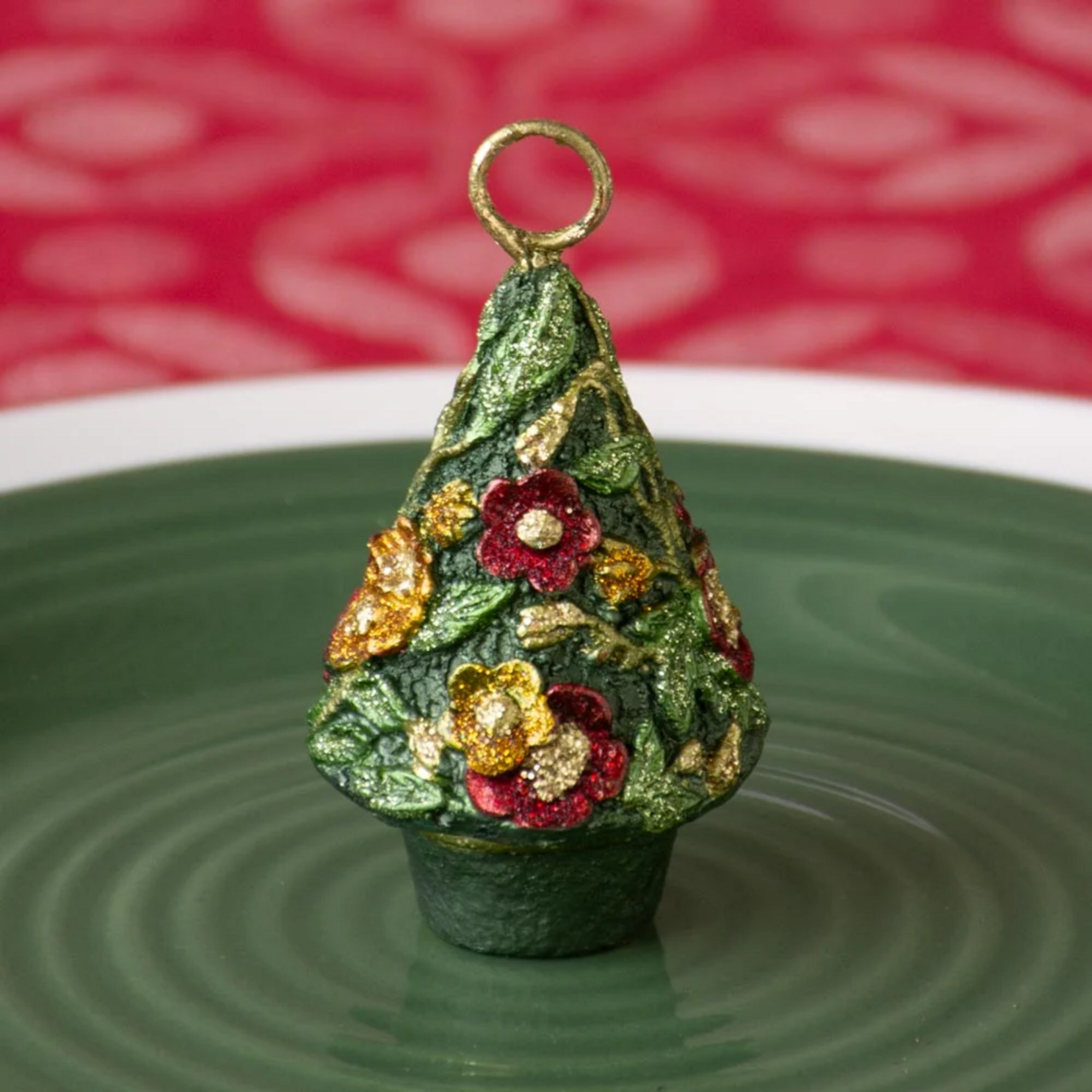 2.75 " Floral Bloom Place Card Holder - Traditional Green