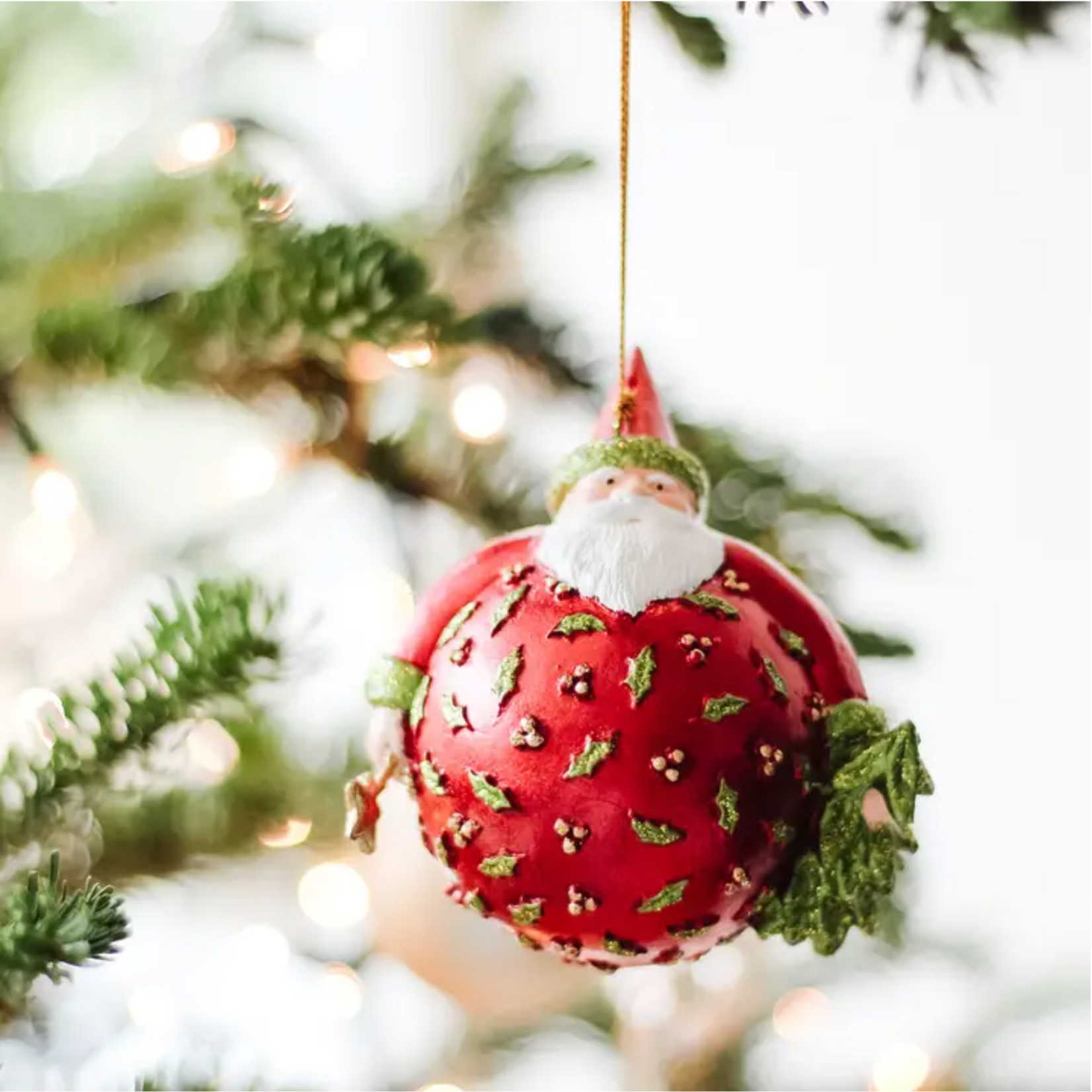 4.5" Holly Berry Santa Tree & Star Ornament - Red/Citron