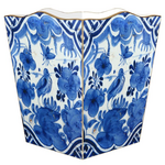 Marye- Kelley Blue Delft Bird Scalloped Wastebasket