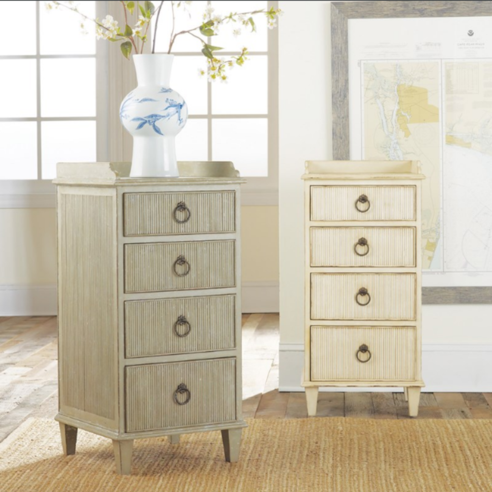 Modern History Four Drawer Gustavia Bedside Cabinet