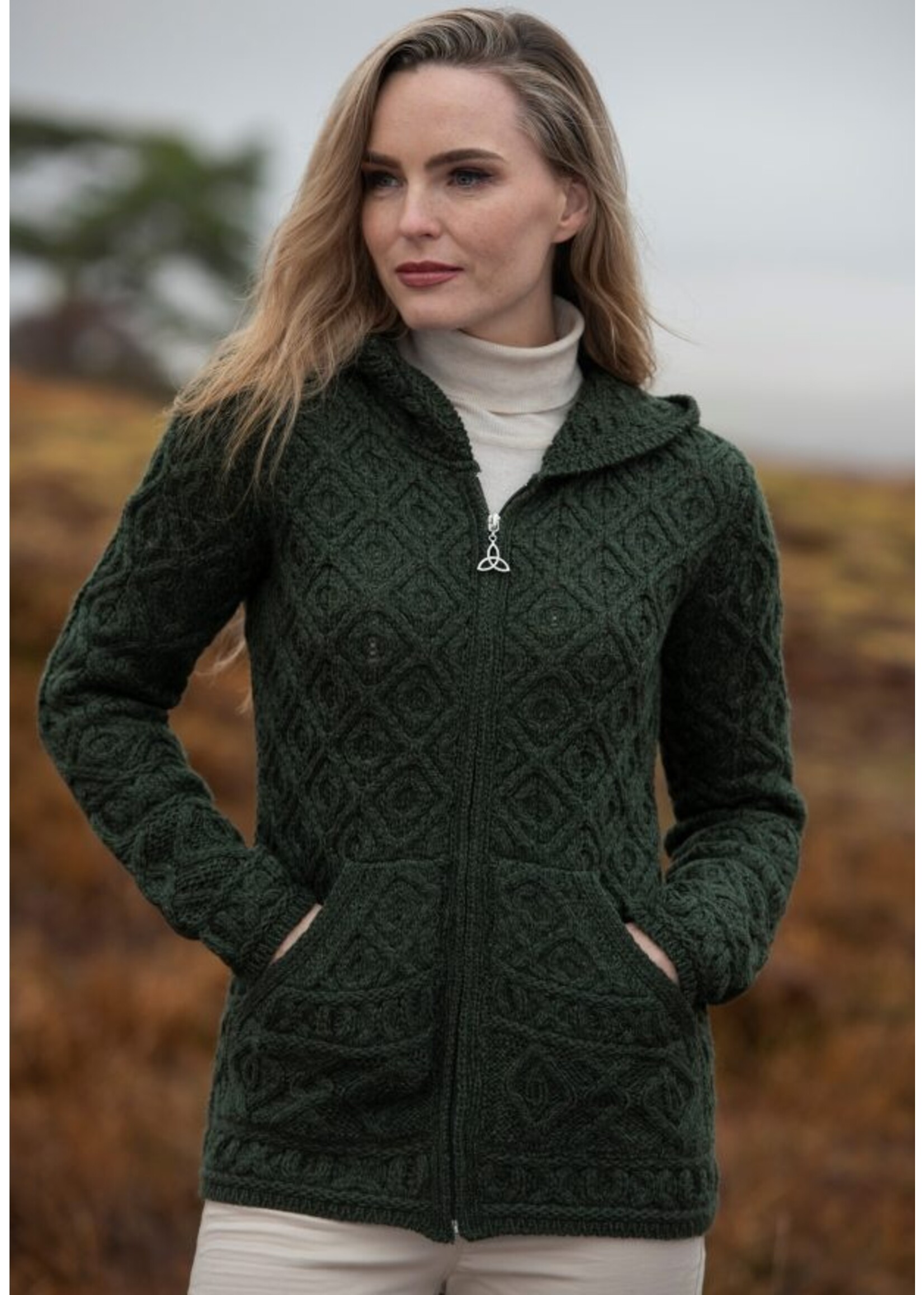 West End Knitwear Irish Sweater -W- Skellig Zip Hooded Cardigan