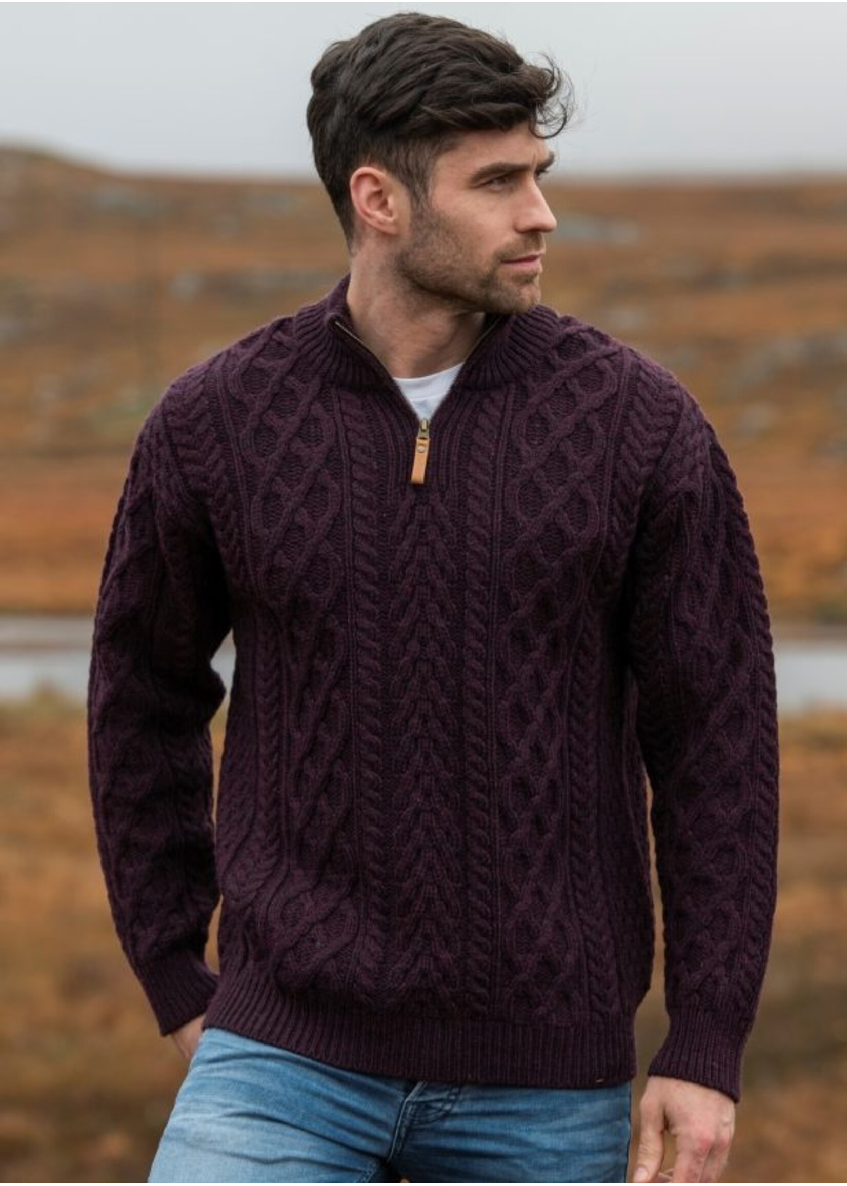 West End Knitwear Irish Sweater -M- Donegal 1/2 Zip
