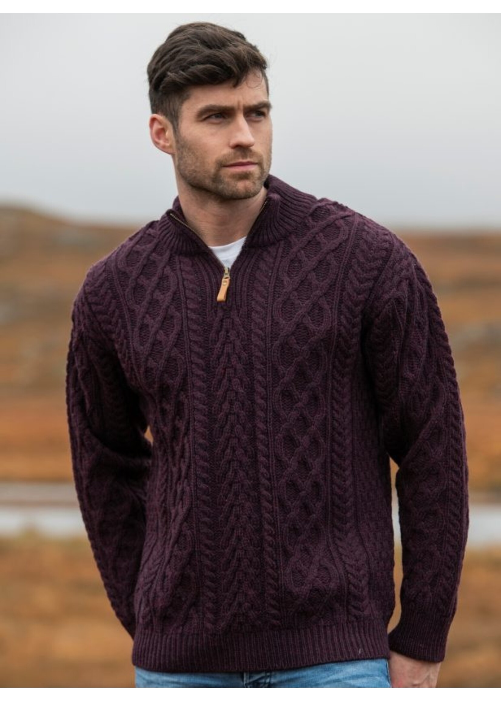 West End Knitwear Irish Sweater -M- Donegal 1/2 Zip