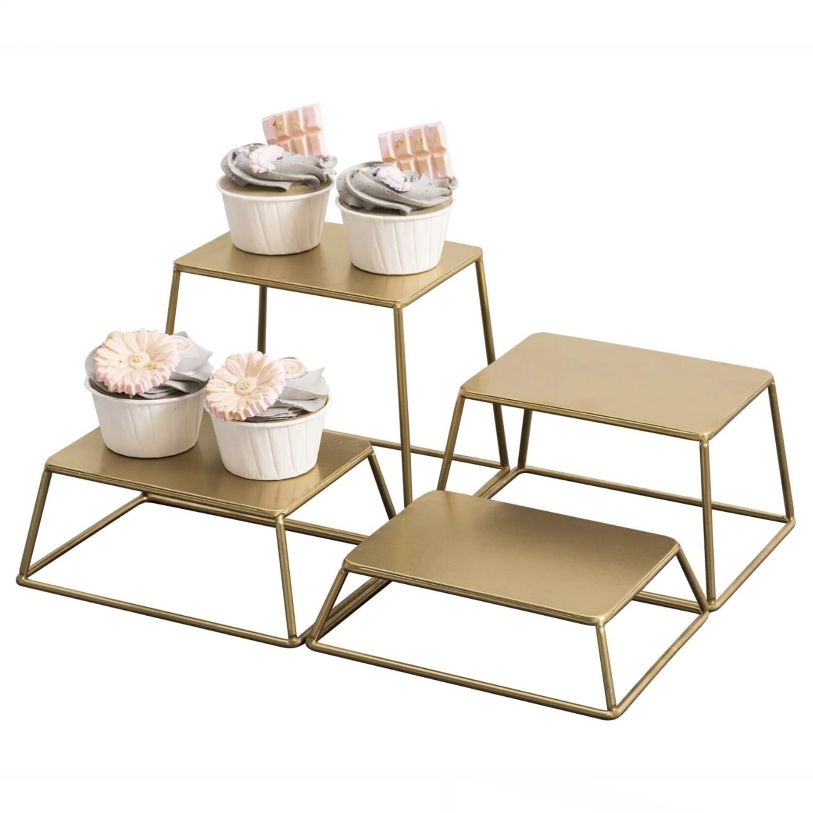 Discount Central MyGift Modern Brass Tone Metal Nesting Buffet Table Food or Retail Display Risers, Set of 4