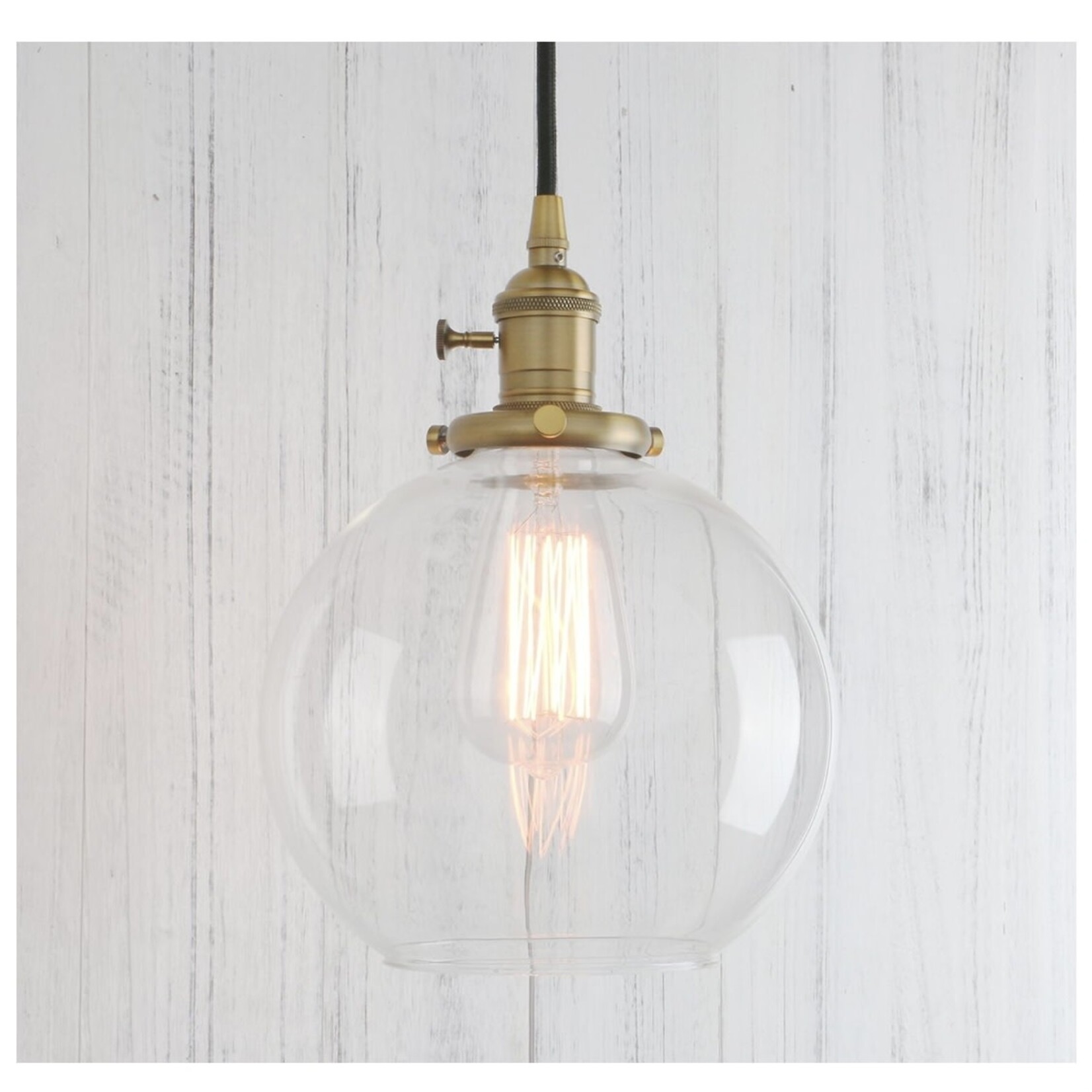 Discount Central PERMO 1-Light Vintage Industrial Clear Glass Hanging Pendant Light with 7.9" Globe Round Shade (Antique)