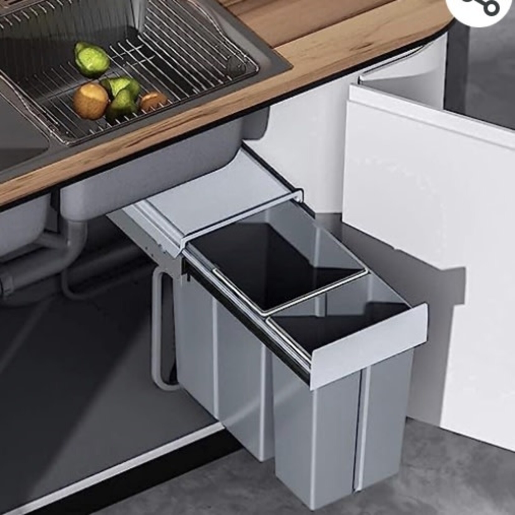 Discount Central tonchean Pull Out Trash Can Under Cabinet/Sink Double Sliding Trash Can Kitchen 20 + 10 Quart Recycling Bin Waste Container, Under Cabinet Bottom Mount