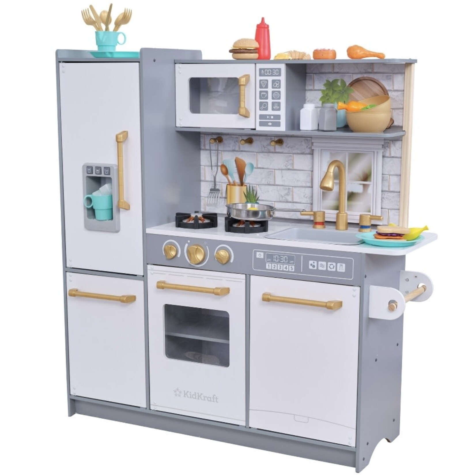Discount Central KidKraft Lets Make a Meal Wooden Play Kitchen for Kids with 36 Accessories, Gray
