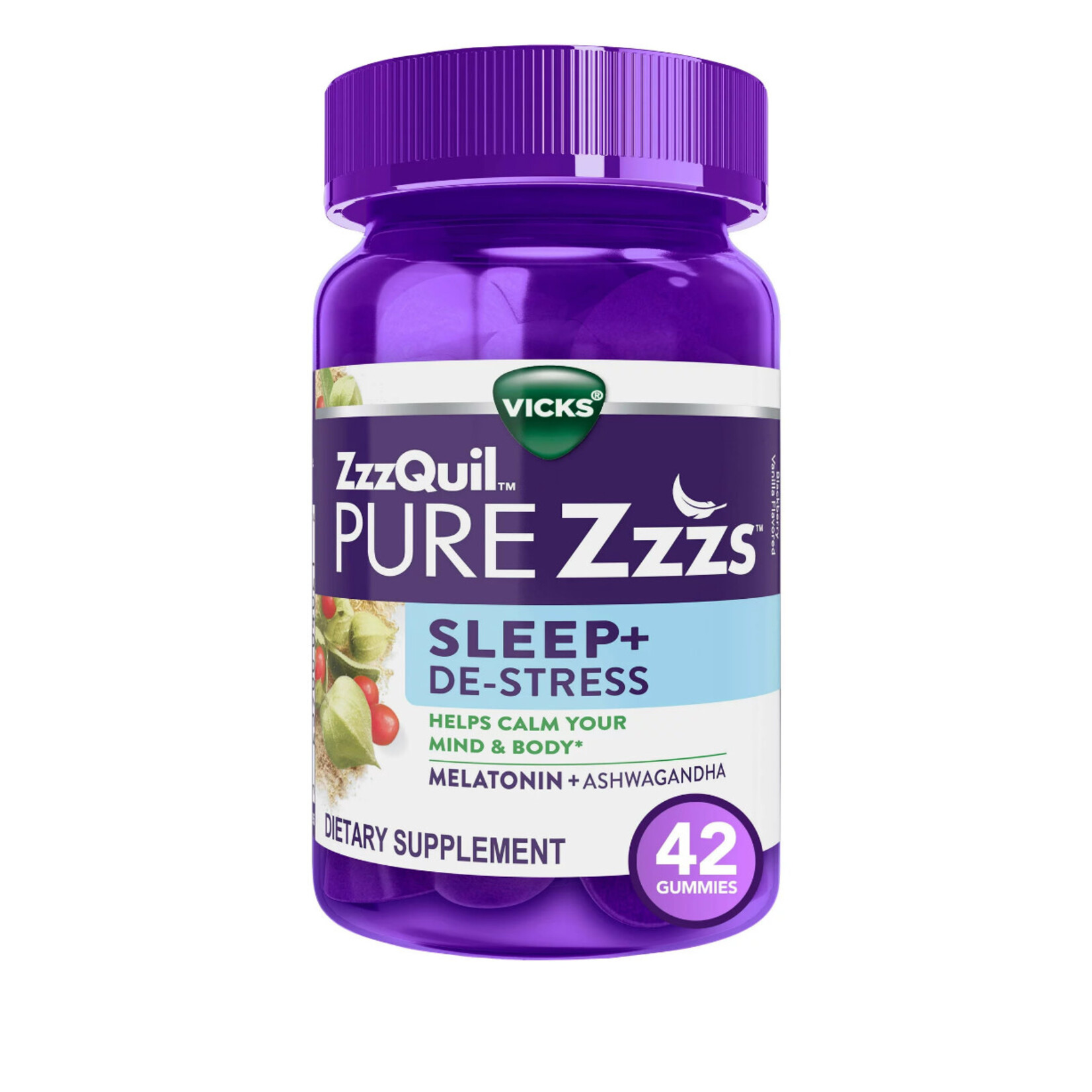 Discount Central Vicks ZzzQuil Pure Zzzs De-Stress Melatonin Sleep Aid Gummies, Dietary Supplement, 42 Ct