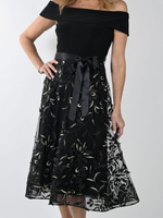 Frank Lyman Black off the shoulder dress with chiffon floral embroidered detail