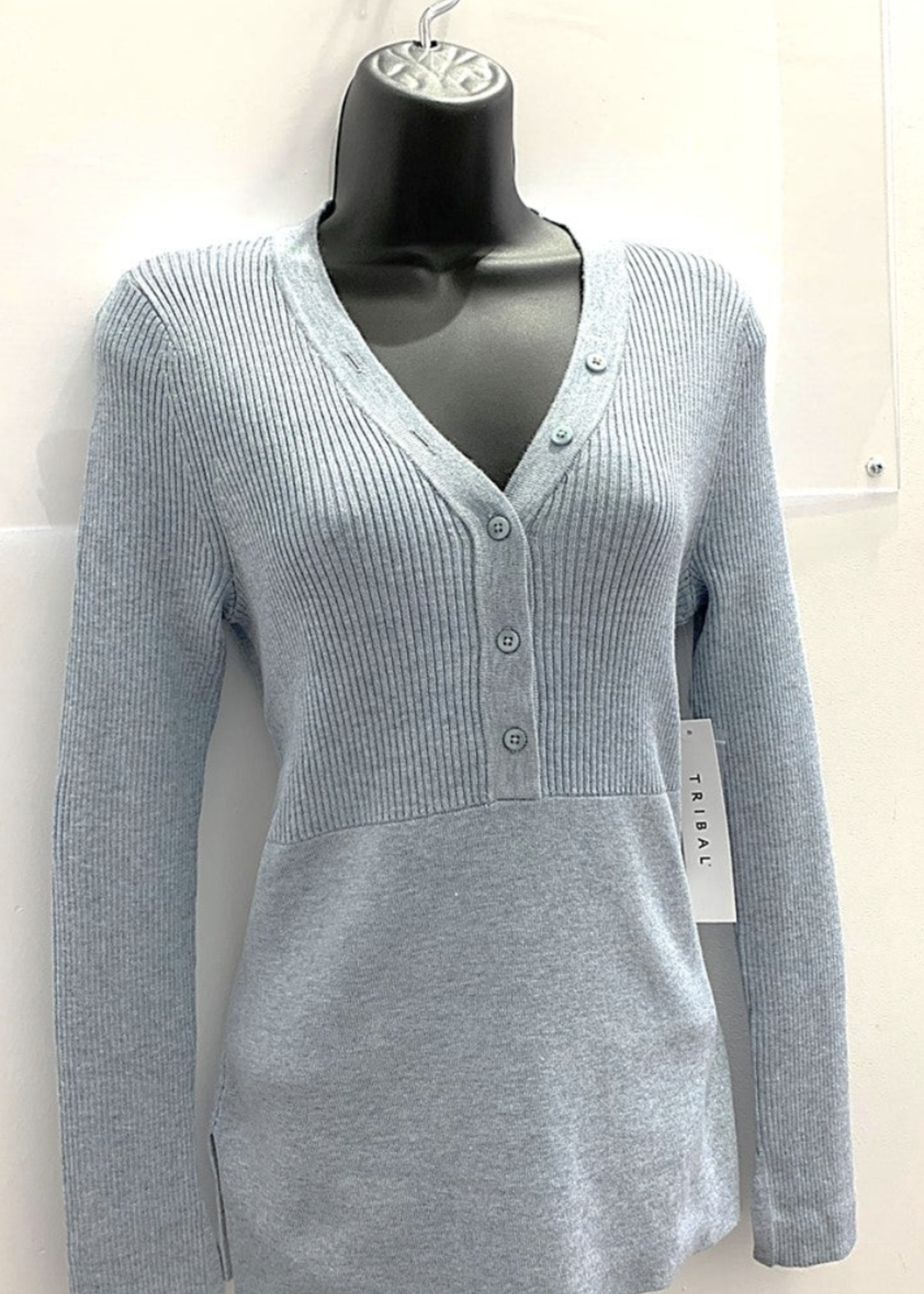 Tribal H.bluestone v-neck weave neck sweater