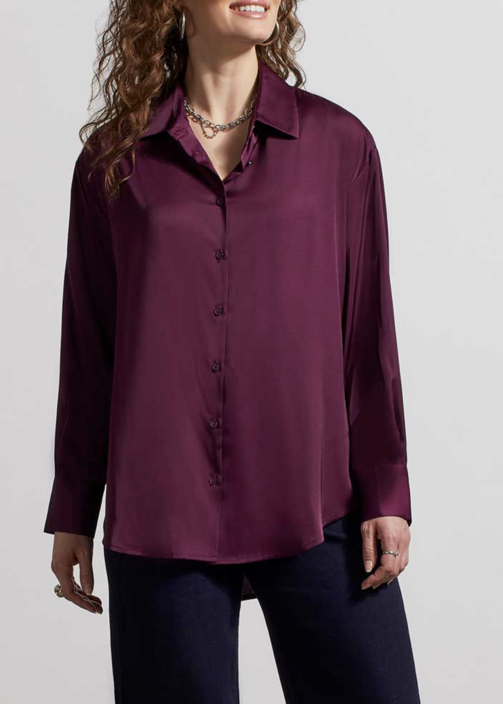 Tribal Black orchid silk-like button blouse