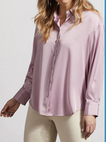 Tribal Mauve shadow silk-like button blouse