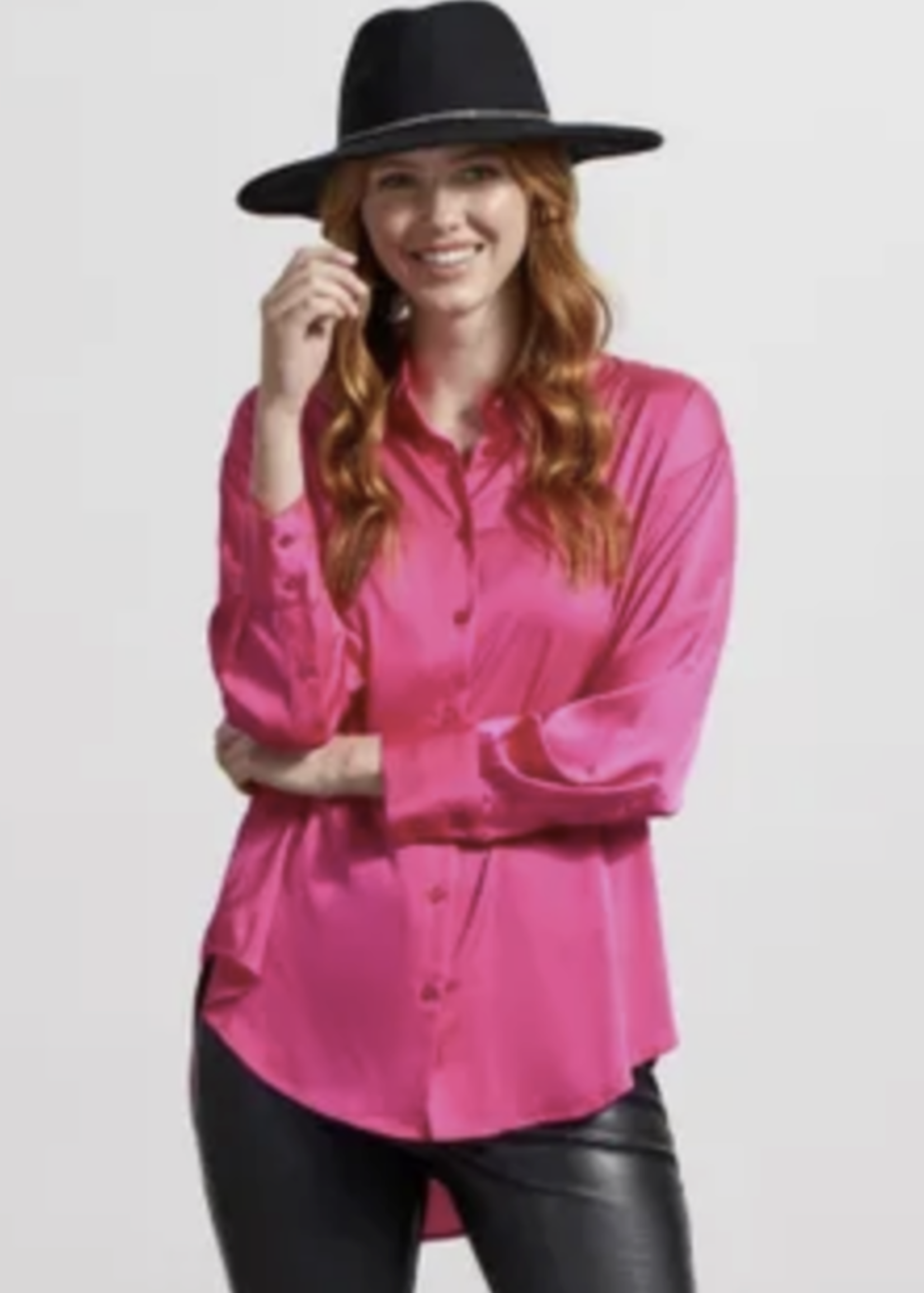 Tribal Fuchsia pink silk-like button blouse