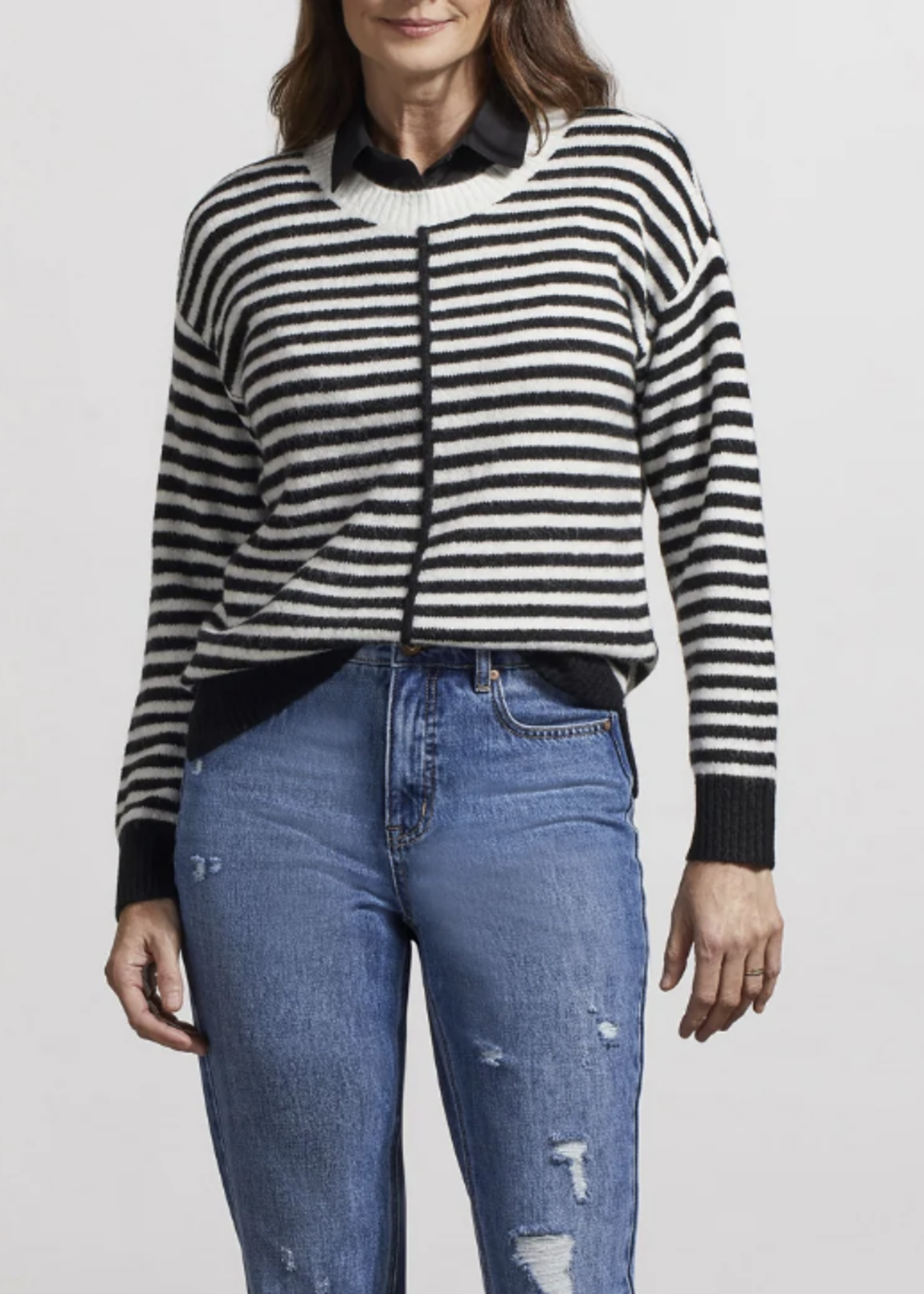 Tribal Black/ white stripe crew neck sweater