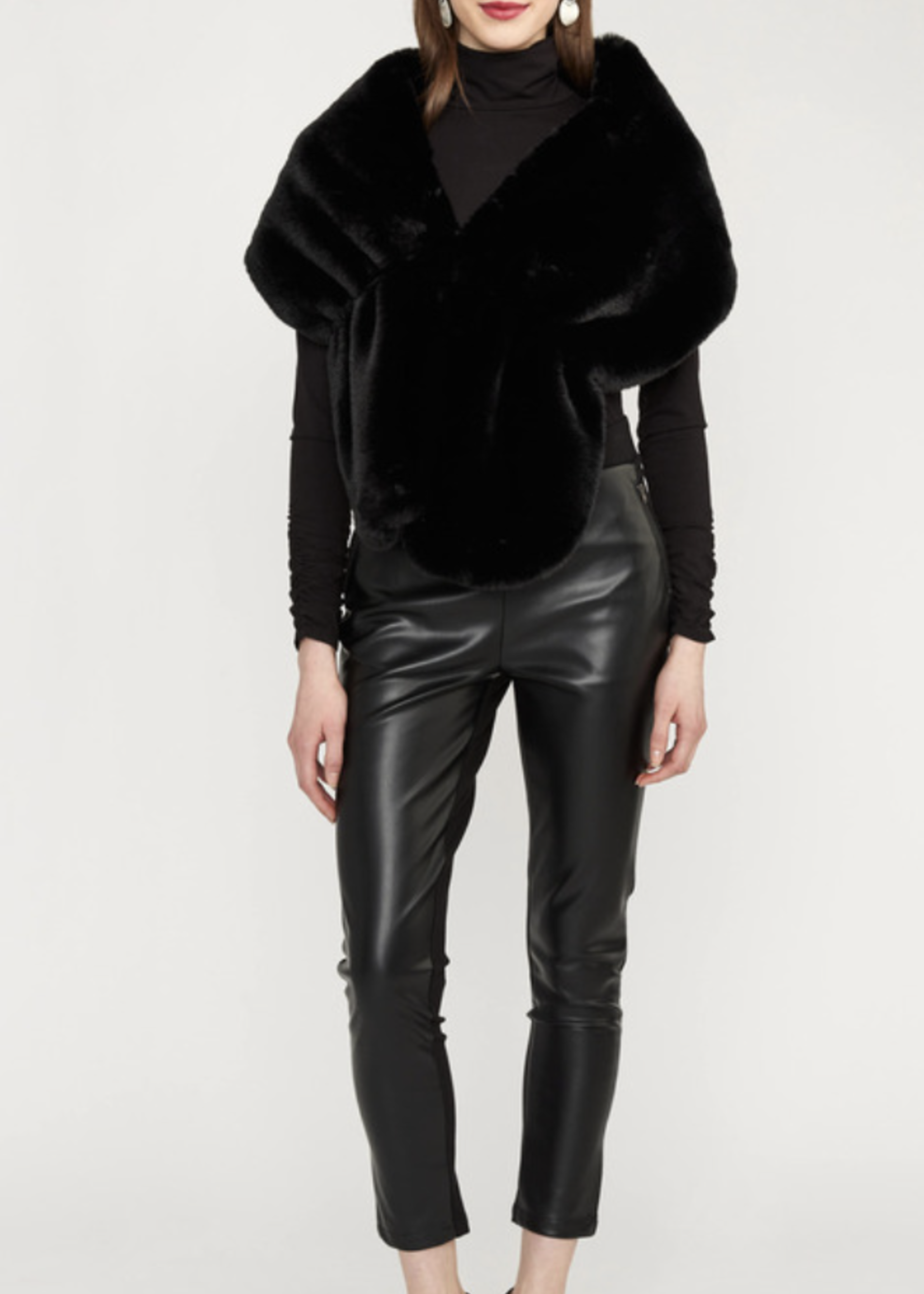 Alison Sheri Black faux fur shawl
