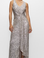 Joseph Ribkoff Silver/ latte knot detail all over sequin dress