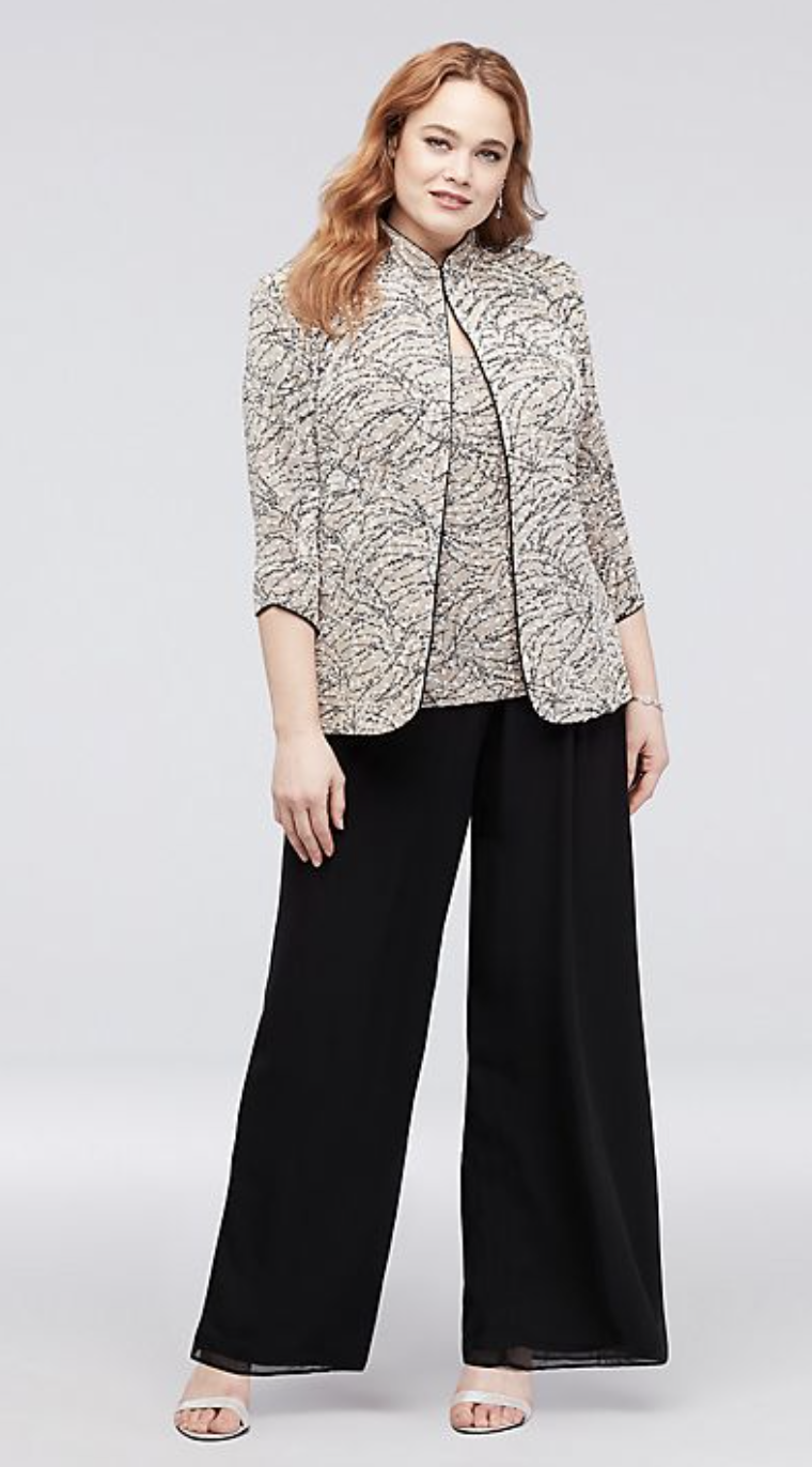 Alex evening Chiffon Plus straight leg dress pant Ideal Fashion