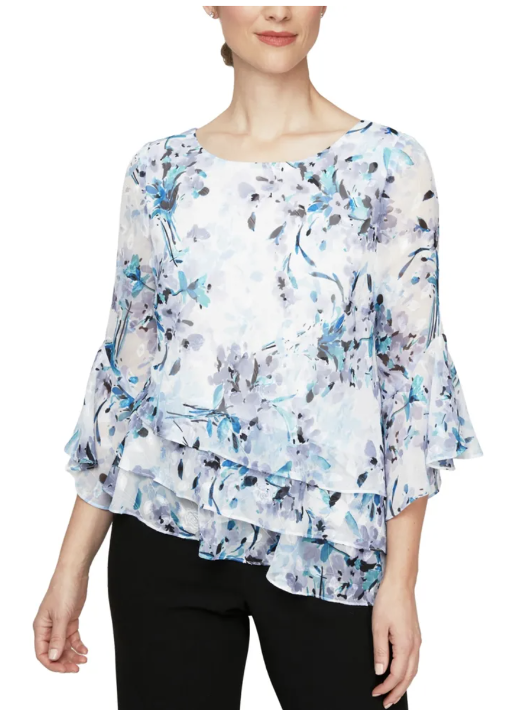 Alex evening Ruffle sleeve floral print