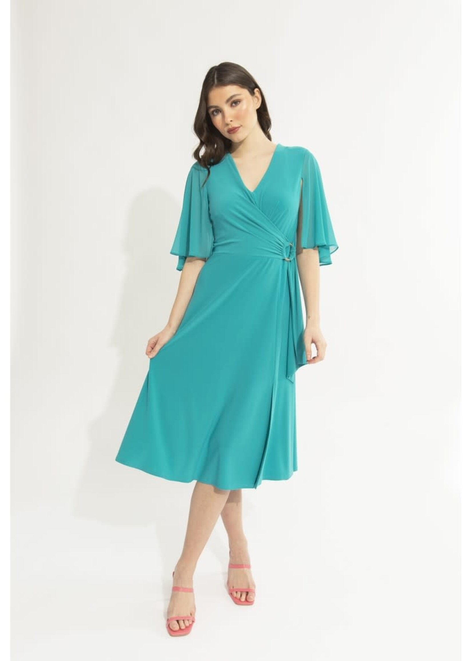 Joseph Ribkoff Cape sleeve fit and flare wrap dress