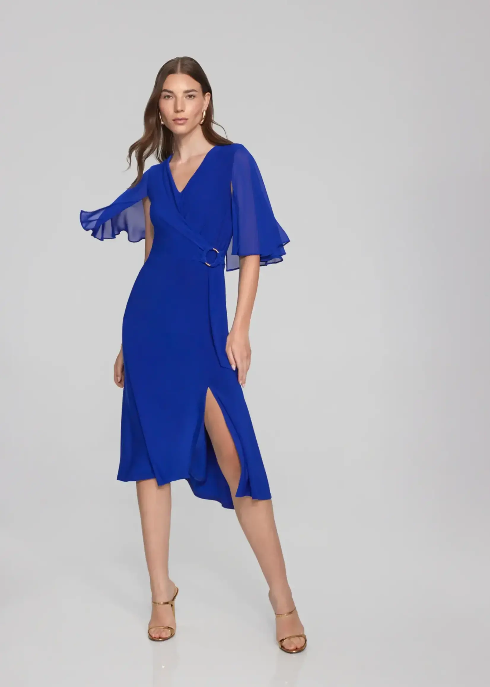 Joseph Ribkoff Cape sleeve fit and flare wrap dress