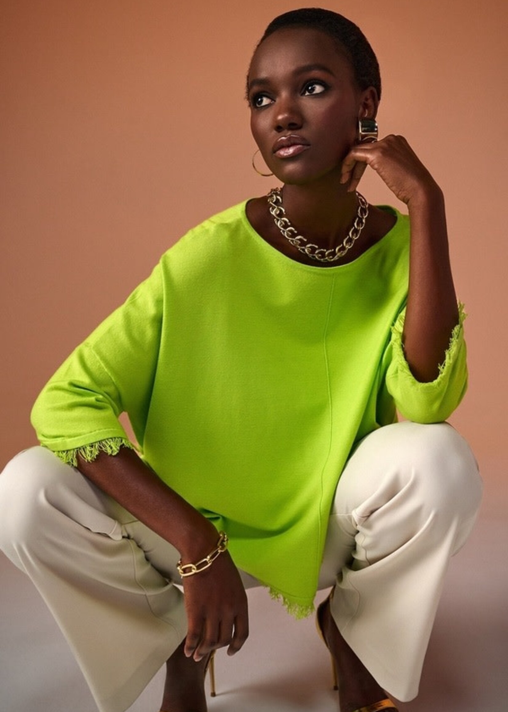 Joseph Ribkoff Frayed hem poncho top