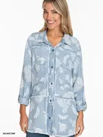 Multiples Button blouse W/ fringe hem