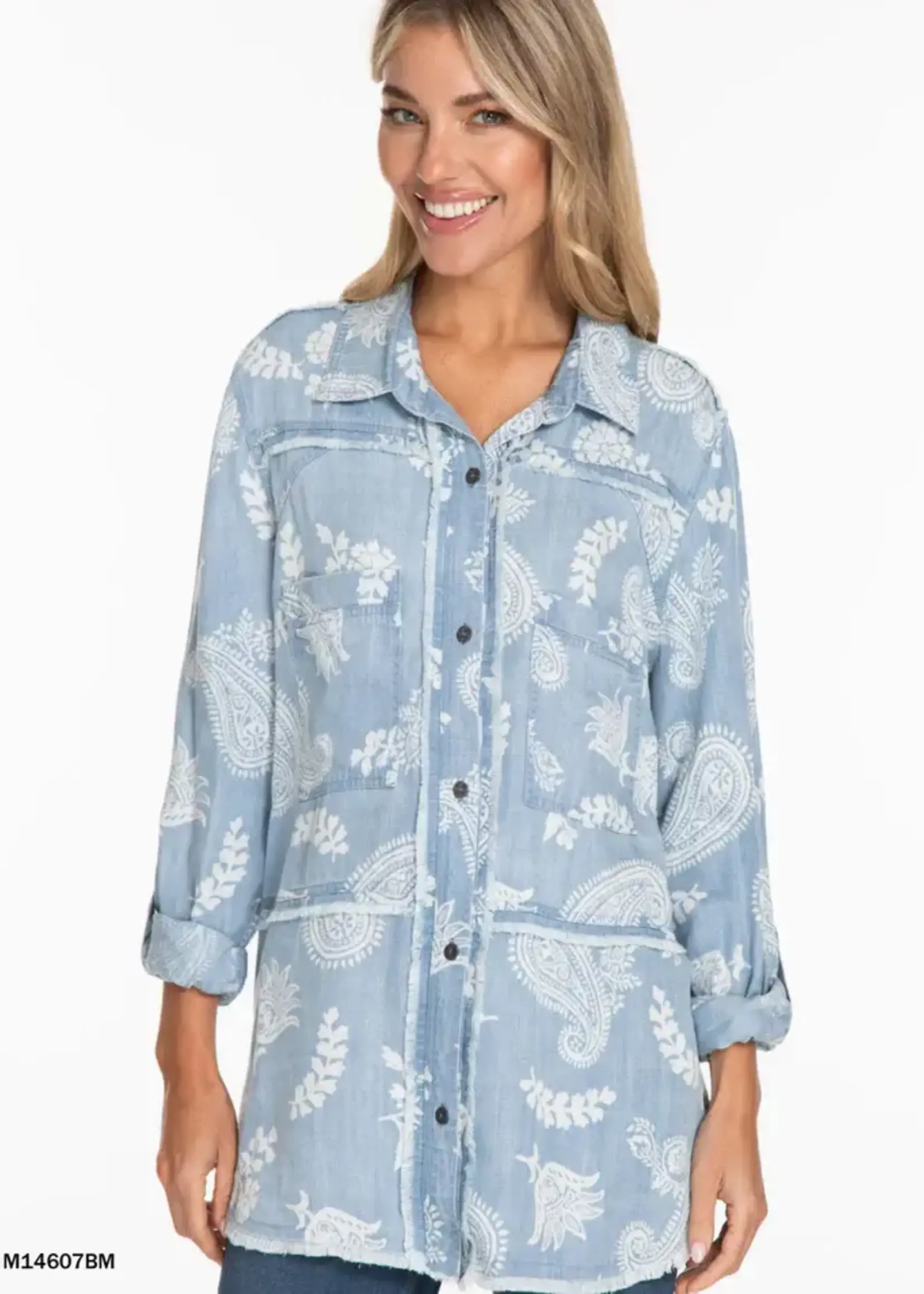 Multiples Button blouse W/ fringe hem