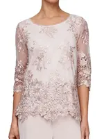 Alex evening Embroidered Scallop sleeve & hem blouse