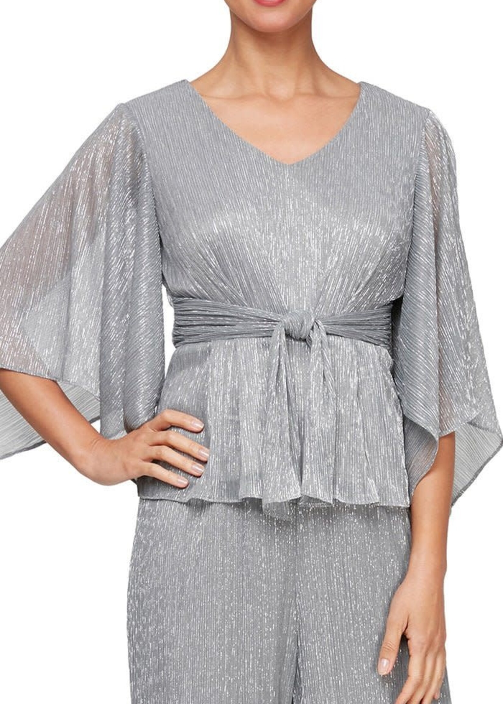 Alex evening Metalic tie- waist blouse