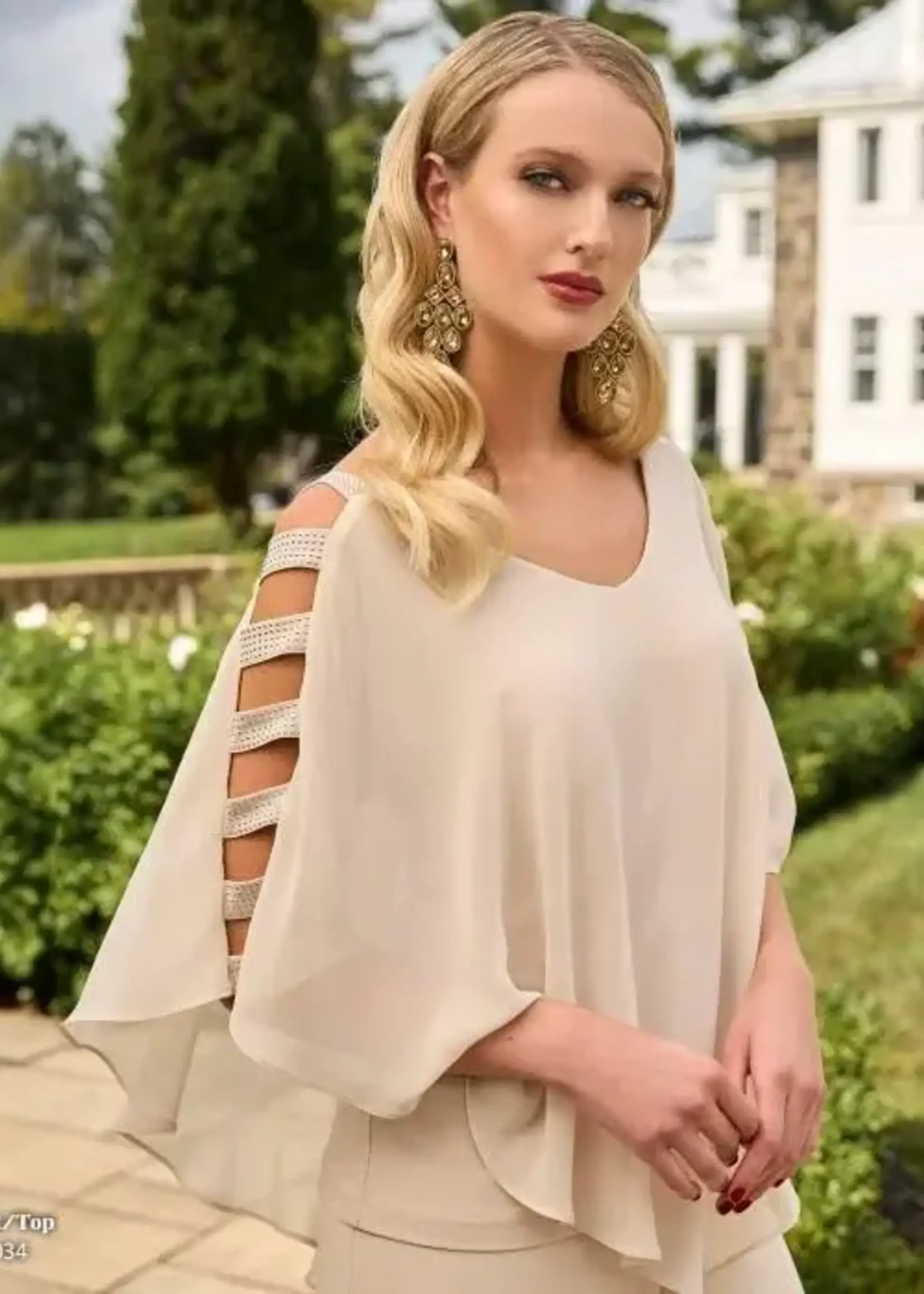 Frank Lyman Embellished ladder sleeve cape blouse