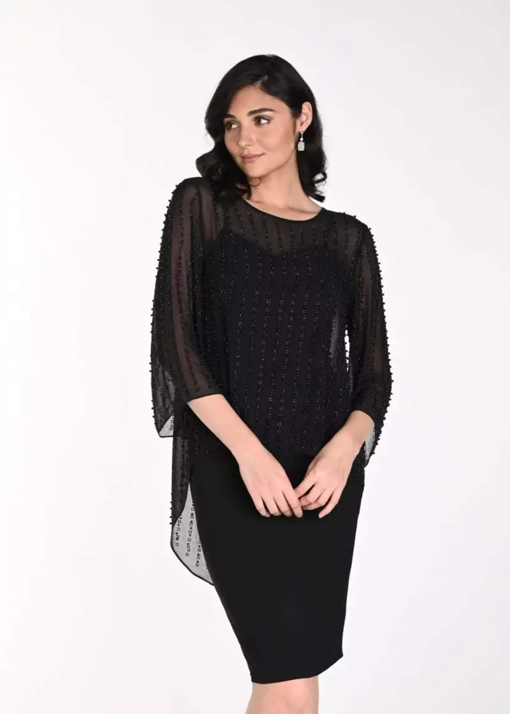 Frank Lyman Pearl and rhinestone tunic cape top