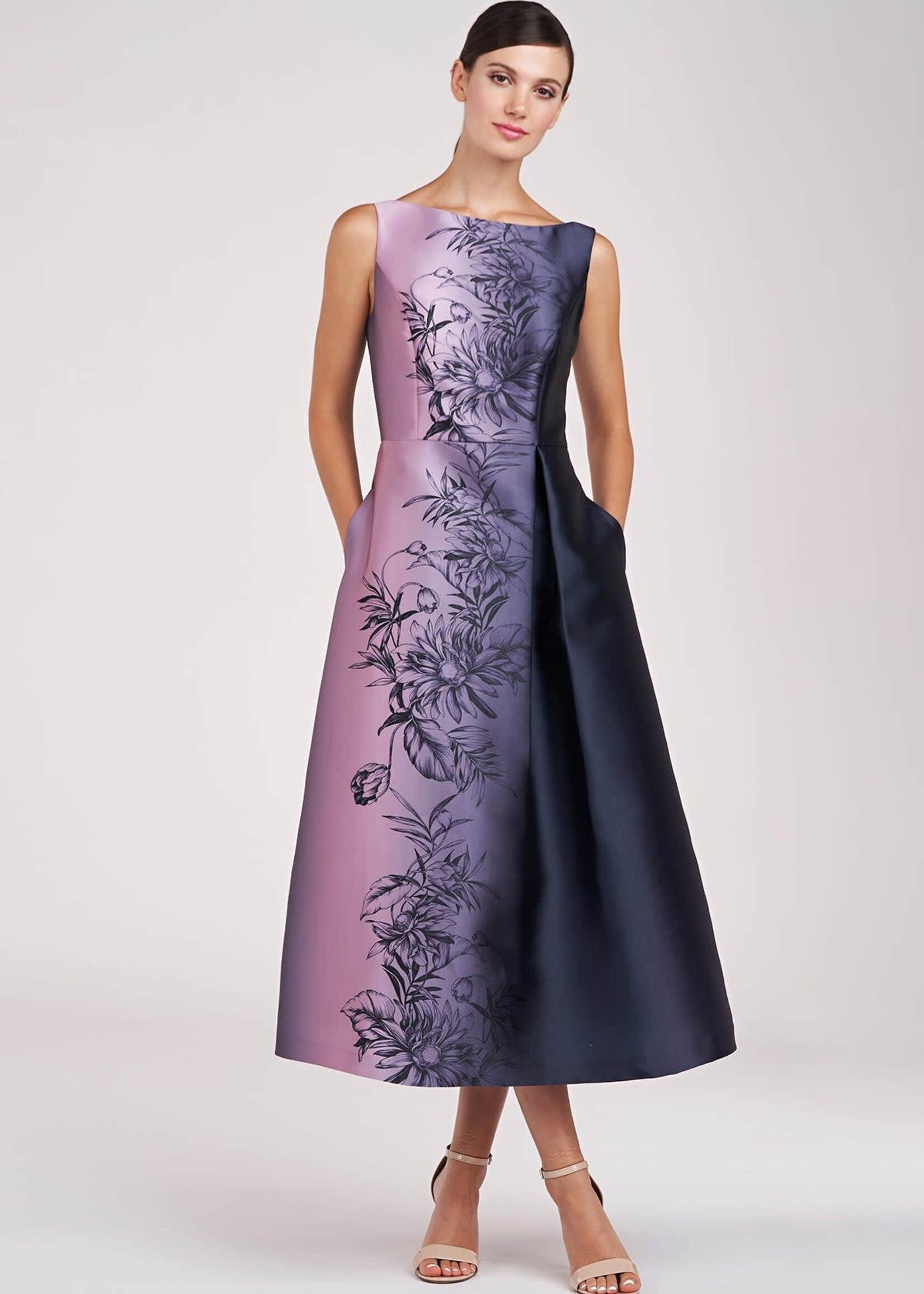 Kay Unger Tea length ombre bateau neckline dress