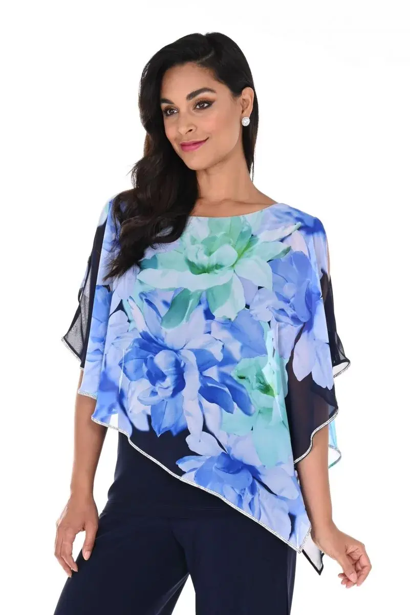 Frank Lyman Floral Print Chiffon Overlay Top Red/Fuchsia 248157