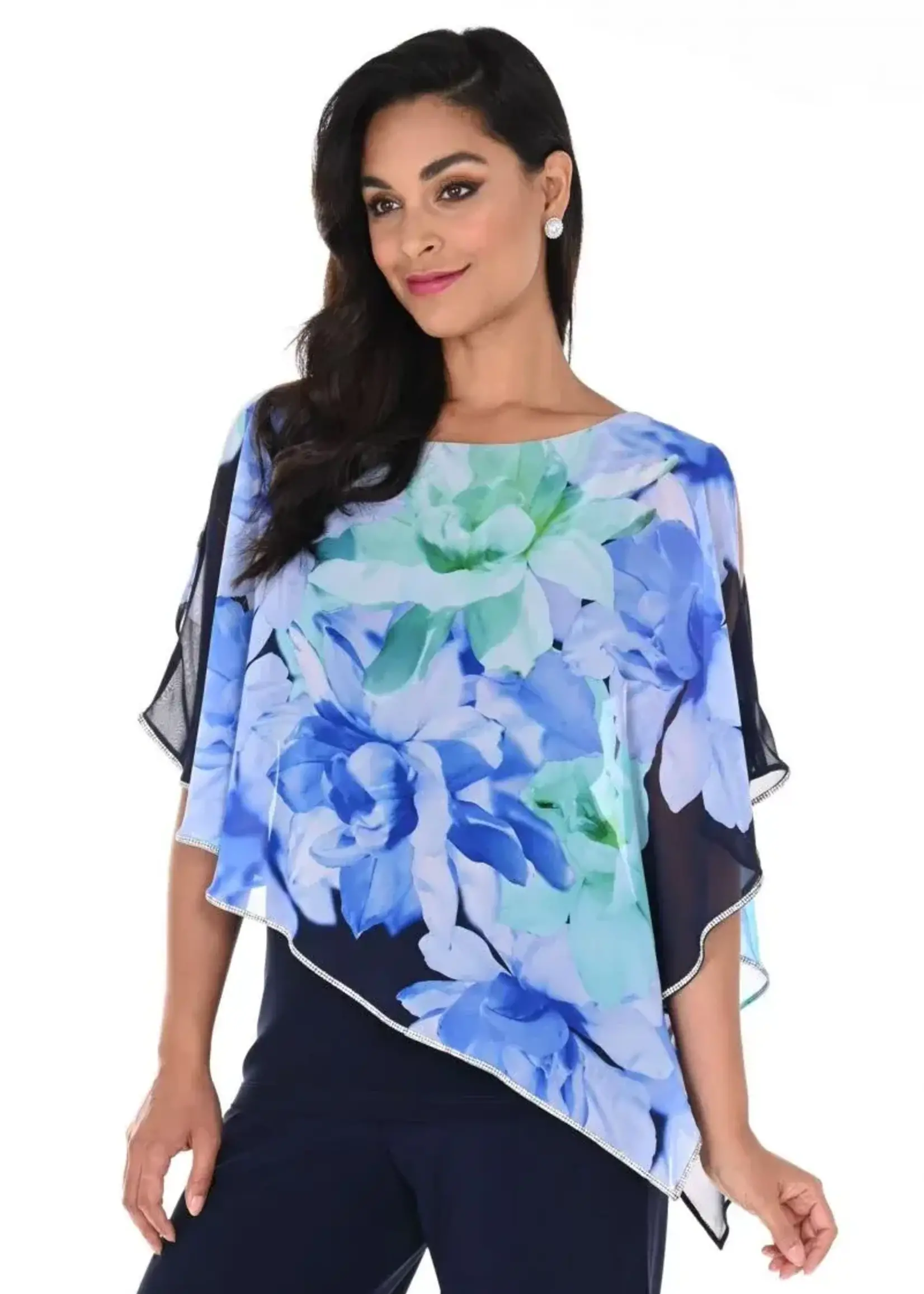 Frank Lyman Floral print rhinestone trim overlay