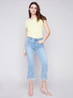 Charlie B Feathered embroidered hem jean