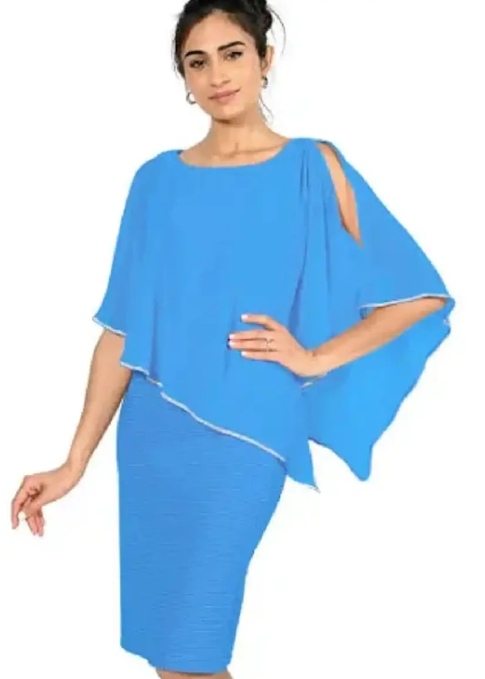 Frank Lyman Chiffon cape overlay w/ rhinestone trim