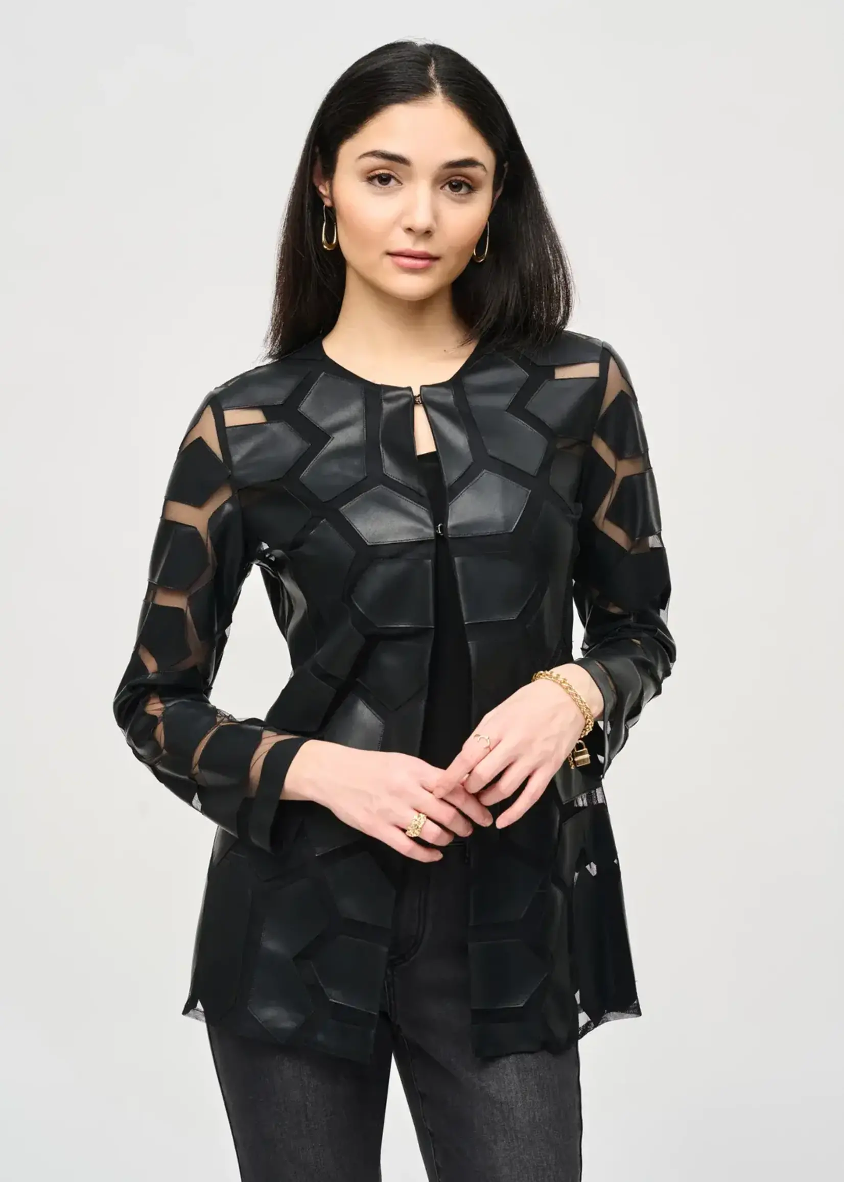 Joseph Ribkoff Laser cut leatherette mesh jacket