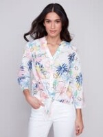 Charlie B Eyelet front tie button top