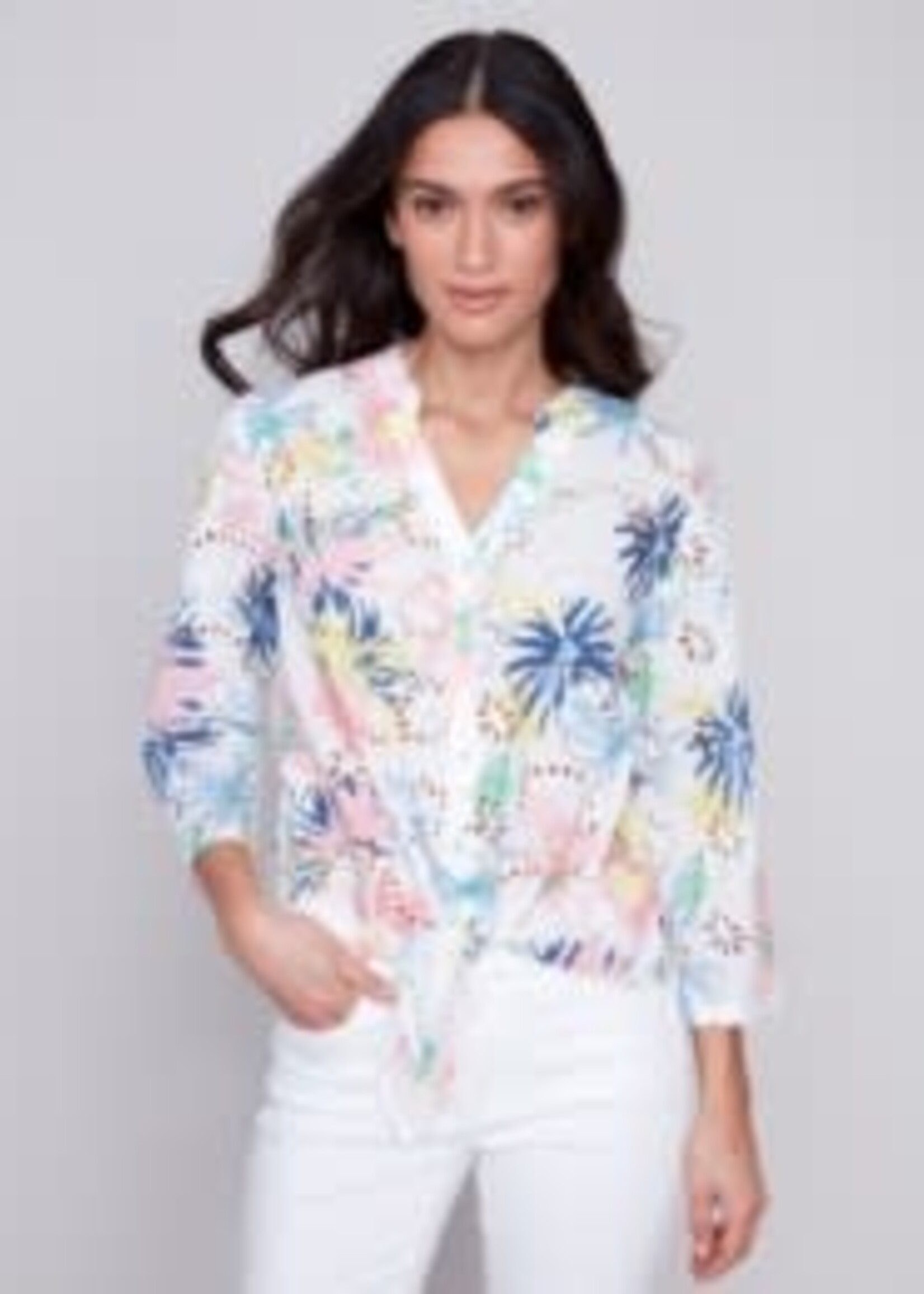 Charlie B Eyelet front tie button top