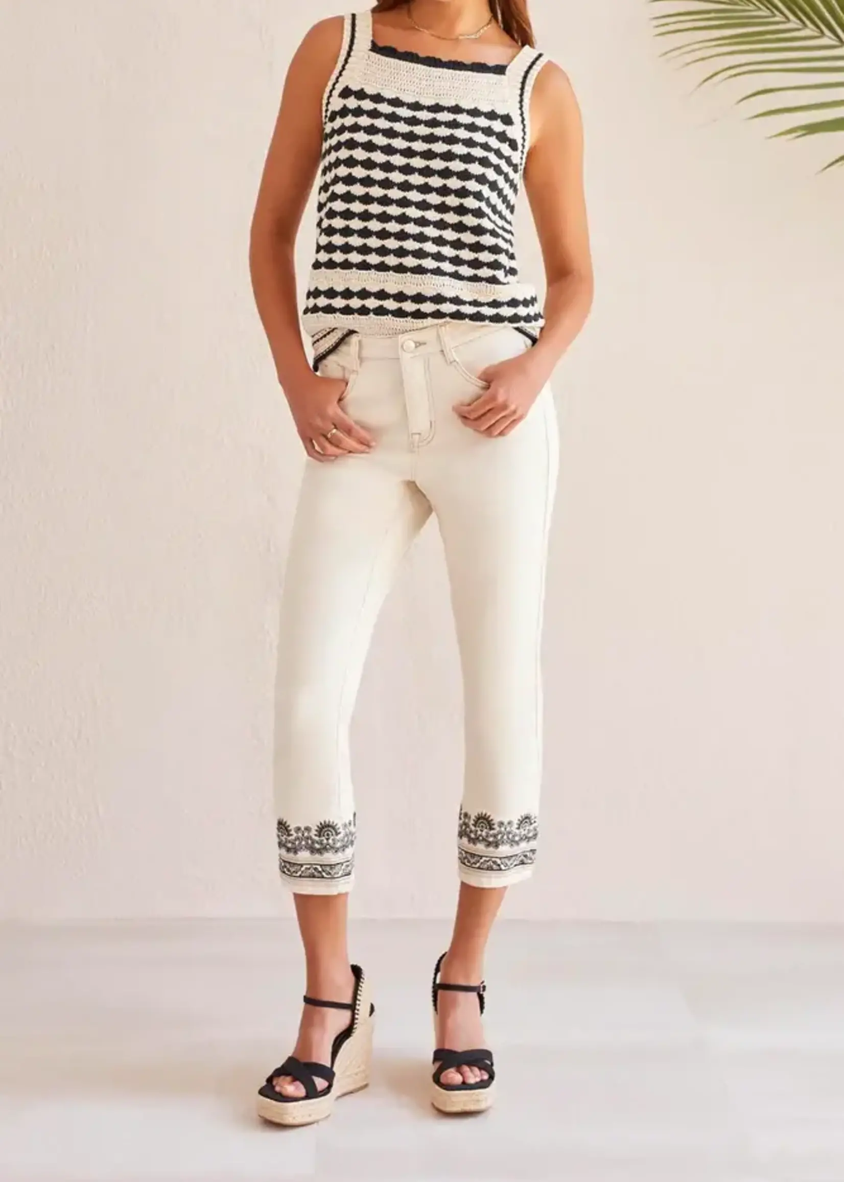 Tribal Crop pant w/ embroidered hem