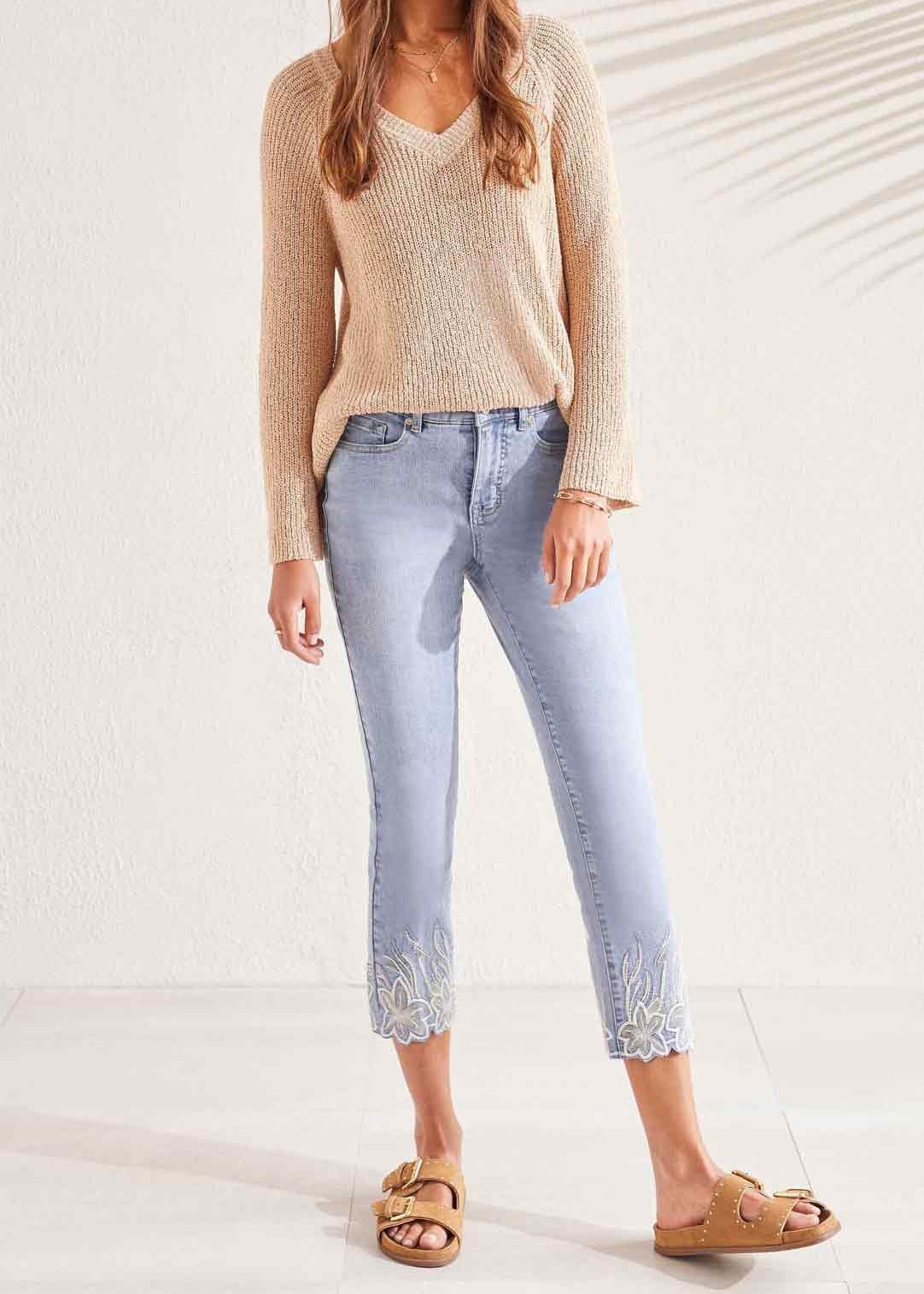 Tribal Crop jean w/ sequin embroidered hem