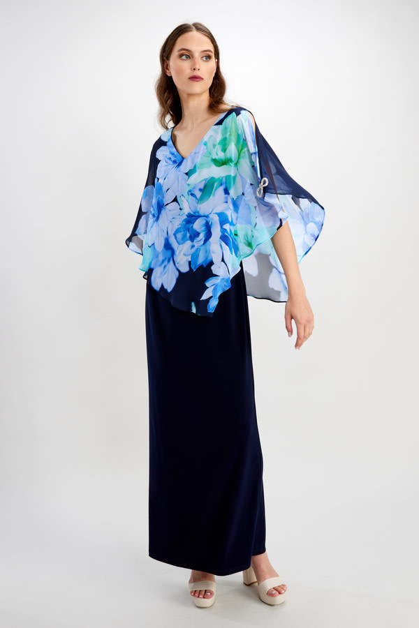 Frank Lyman Floral Chiffon Frill Dress Black/Multi 226511 main image 0