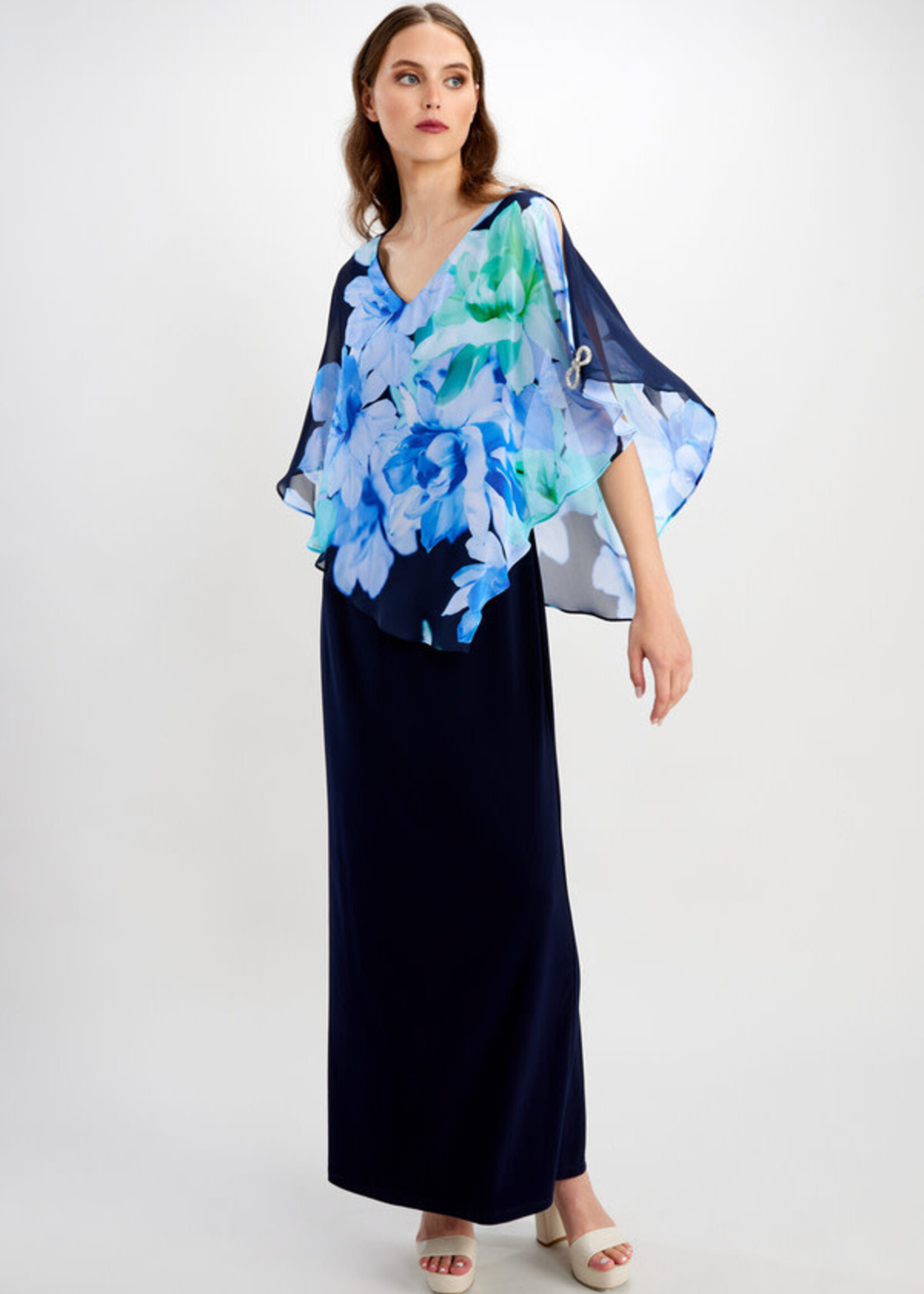 Frank Lyman Floral chiffon overlay gown