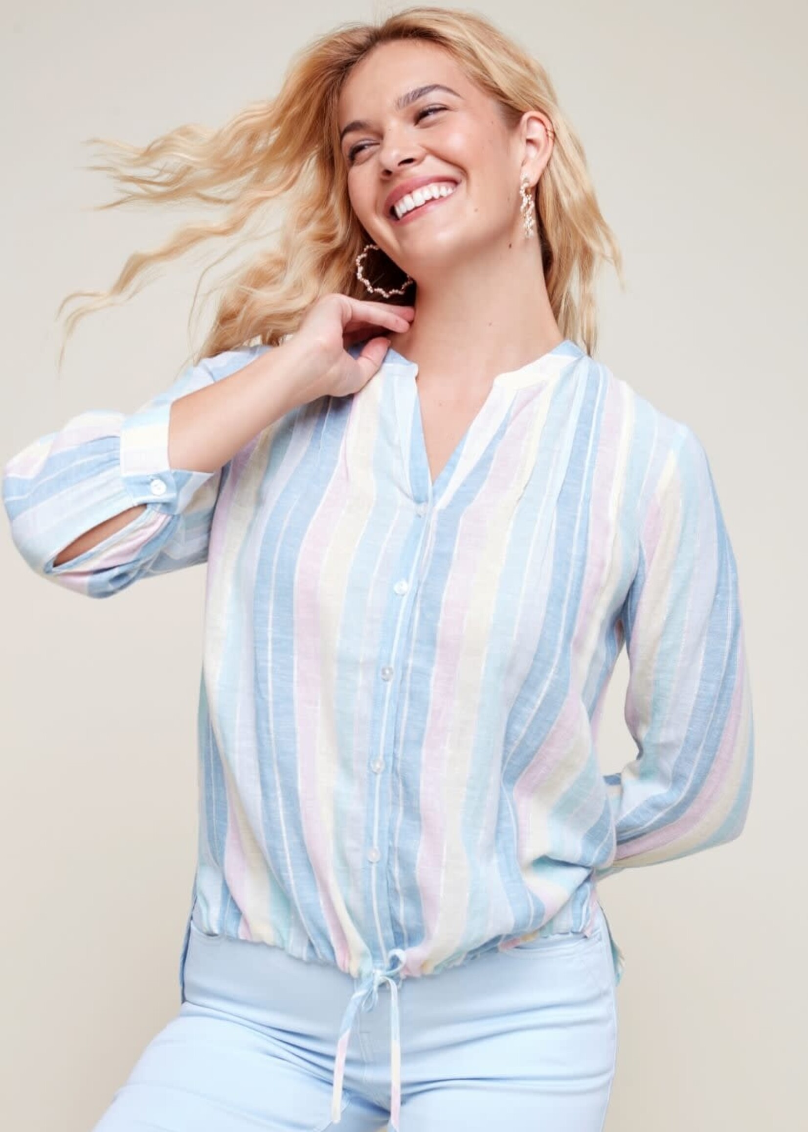 Renuar High- low blouse w/ tie front