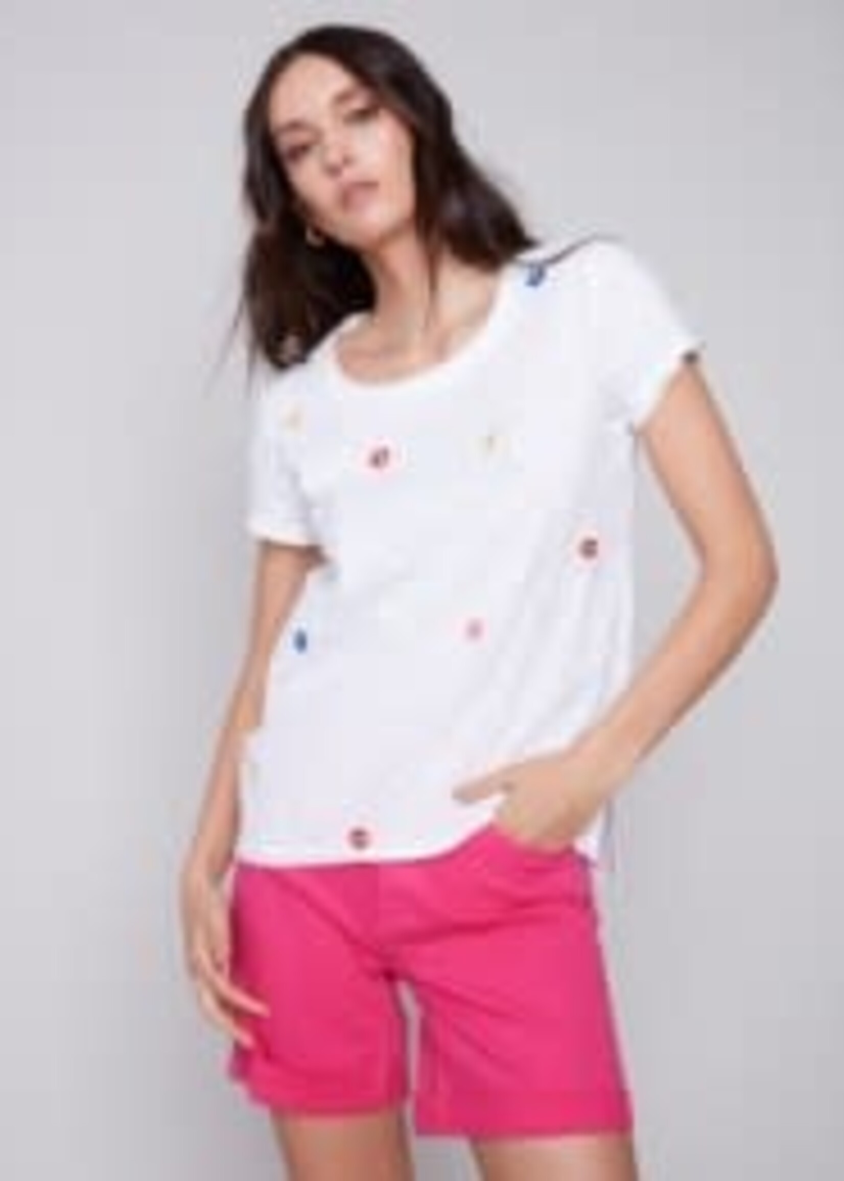 French Dressing Jeans Embroidered flower t-shirt