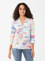 French Dressing Jeans V-neck 3/4 sleeve abstract top