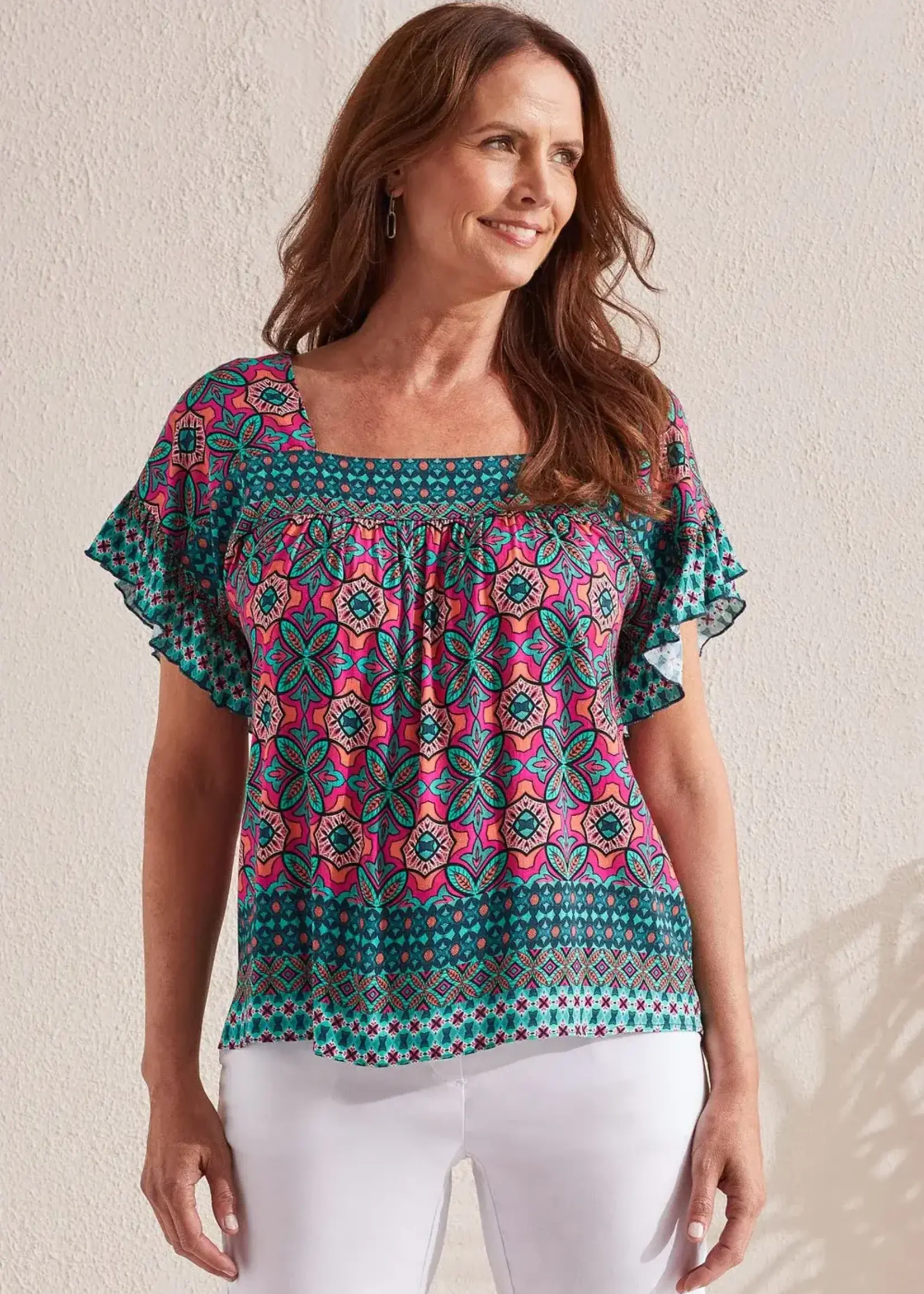 Tribal Printed blouse w/ pico stitching