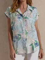 Tribal Printed cap- sleeve button up blouse