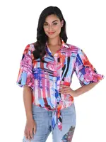 Frank Lyman Tie front blouse w/ puff sleeve